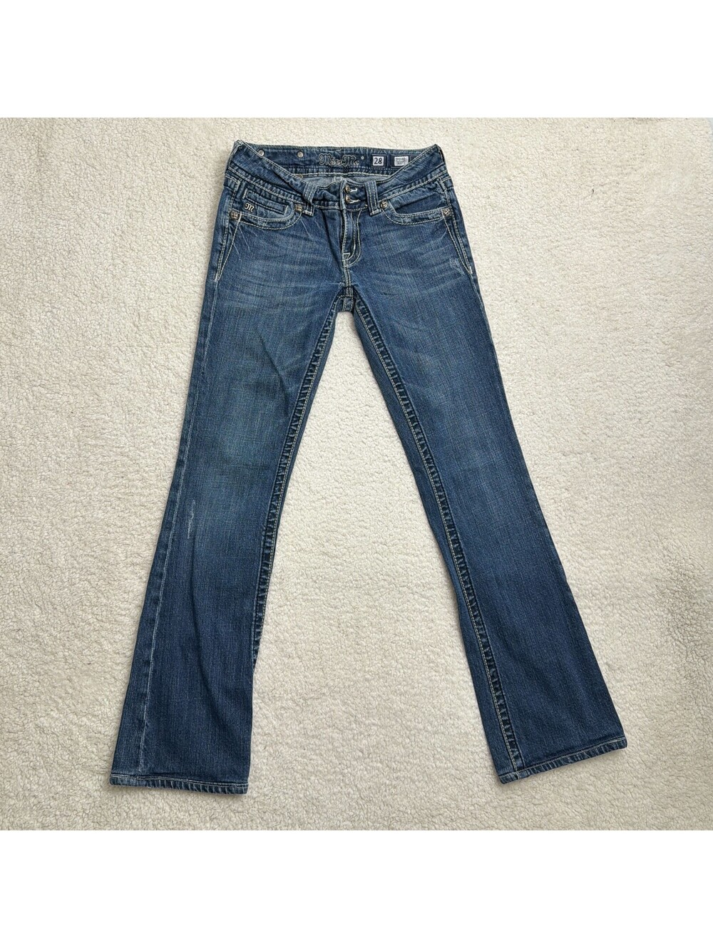 Miss Me Bootcut Jeans 28 Crystal Cross Flap Pockets Rhinestone Bling Y2K Western